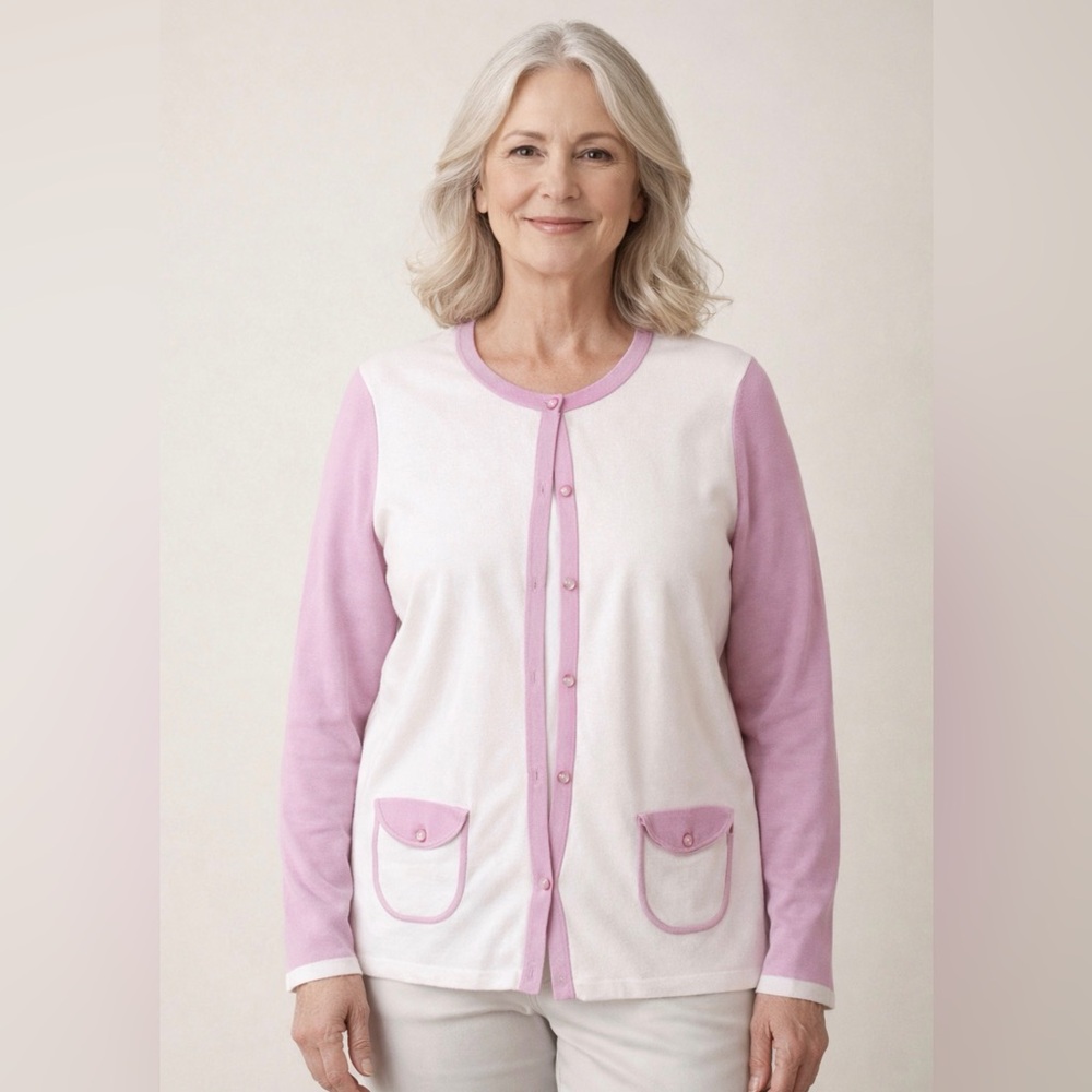 Ann Taylor LOFT Two-Tone Pink Pocket Cardigan